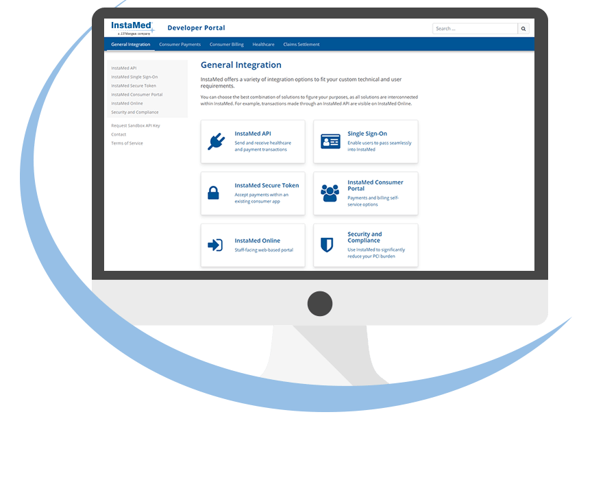 computer screen showing InstaMed Developer Portal