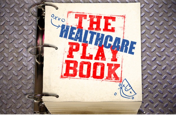 3-ring binder opened to the title page for The Healthcare Playbook