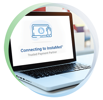 Laptop shows screen to access InstaMed’s API for integrating clearinghouse and payment transactions.